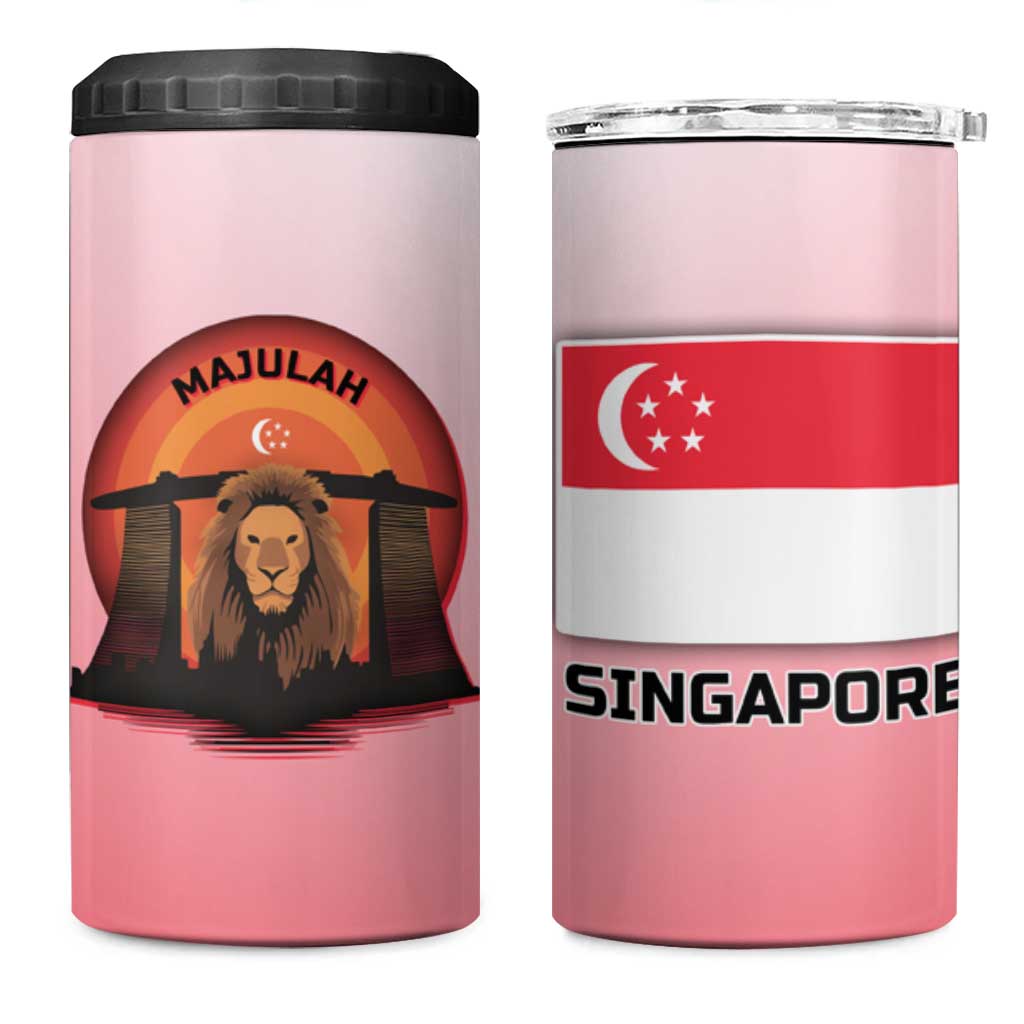 Singapore Lion 4 in 1 Can Cooler Tumbler with Sunset Marina Bay Design and National Flag