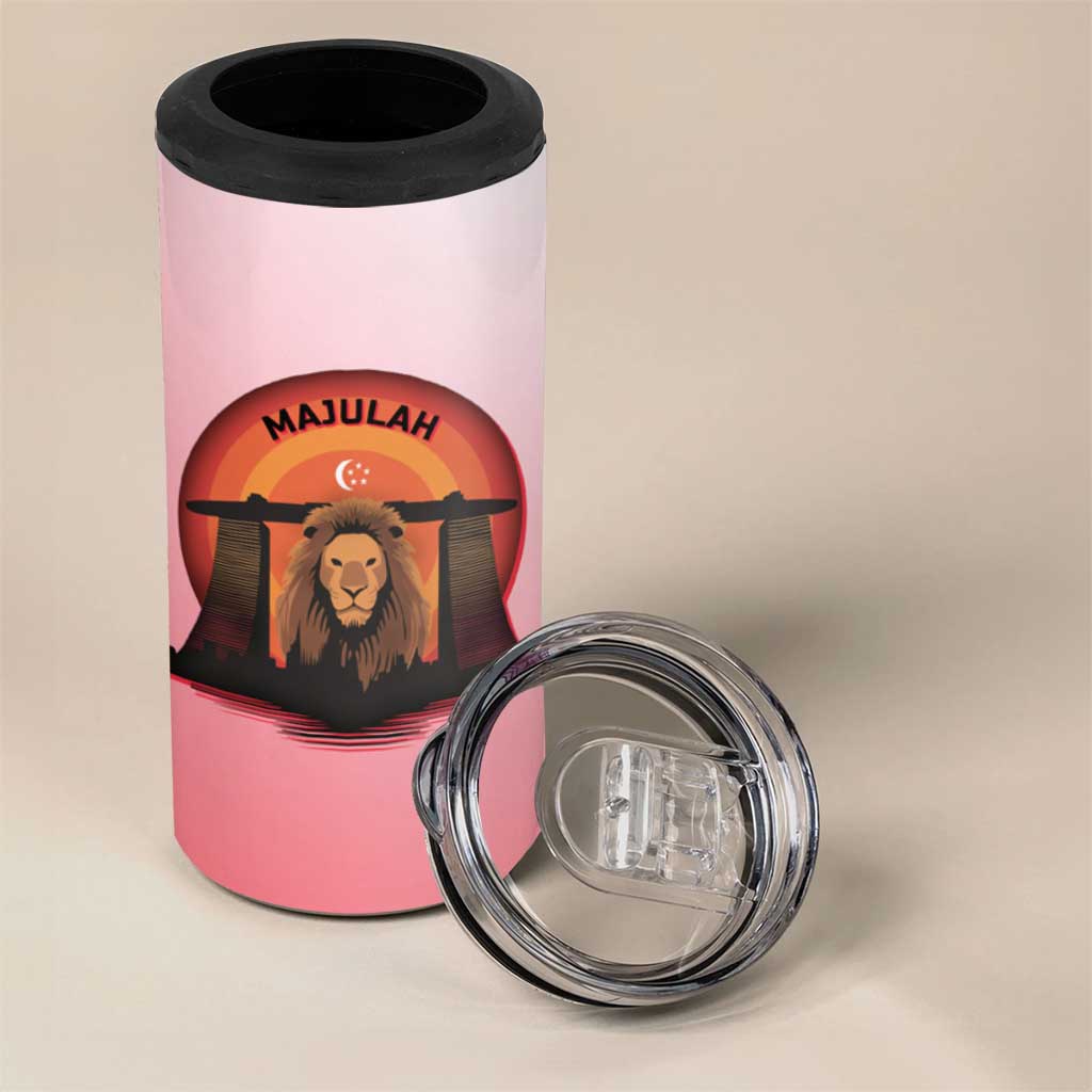 Singapore Lion 4 in 1 Can Cooler Tumbler with Sunset Marina Bay Design and National Flag