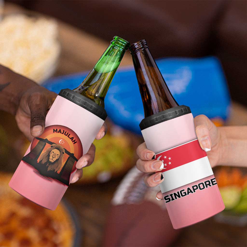 Singapore Lion 4 in 1 Can Cooler Tumbler with Sunset Marina Bay Design and National Flag