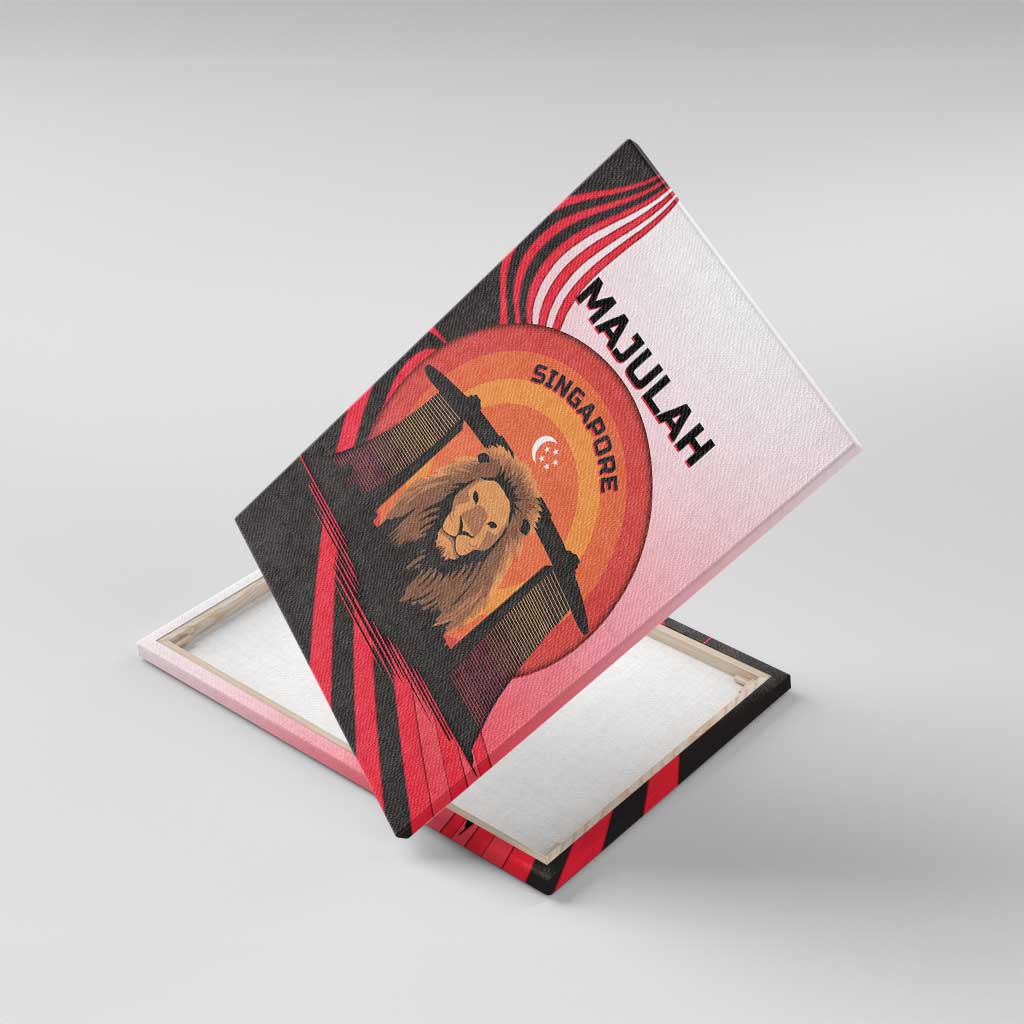 Singapore Lion Canvas Wall Art with Sunset Marina Bay Design and National Flag