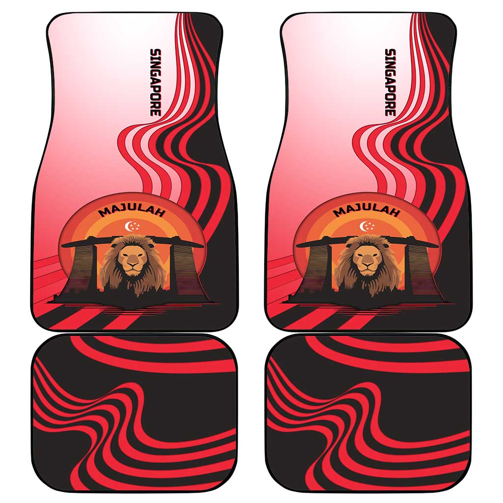 Singapore Lion Car Mats with Sunset Marina Bay Design and National Flag