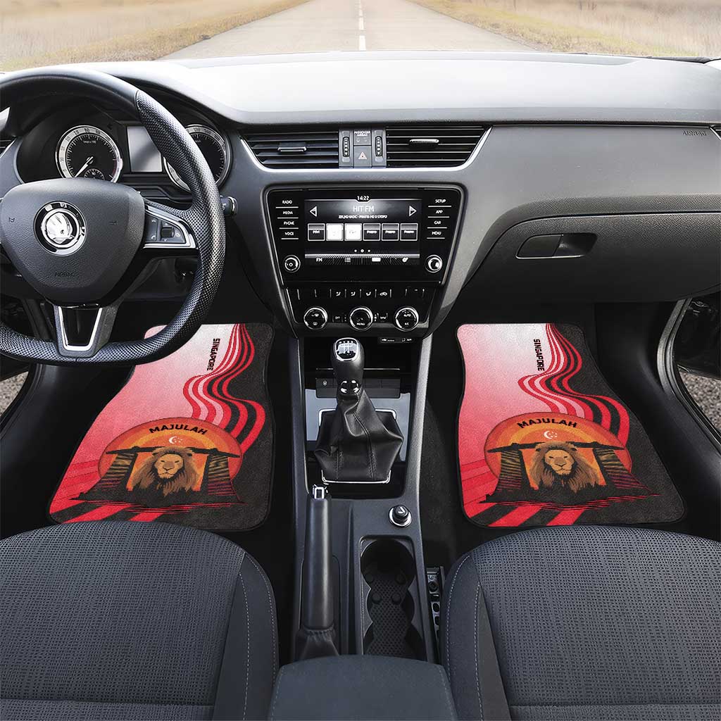 Singapore Lion Car Mats with Sunset Marina Bay Design and National Flag