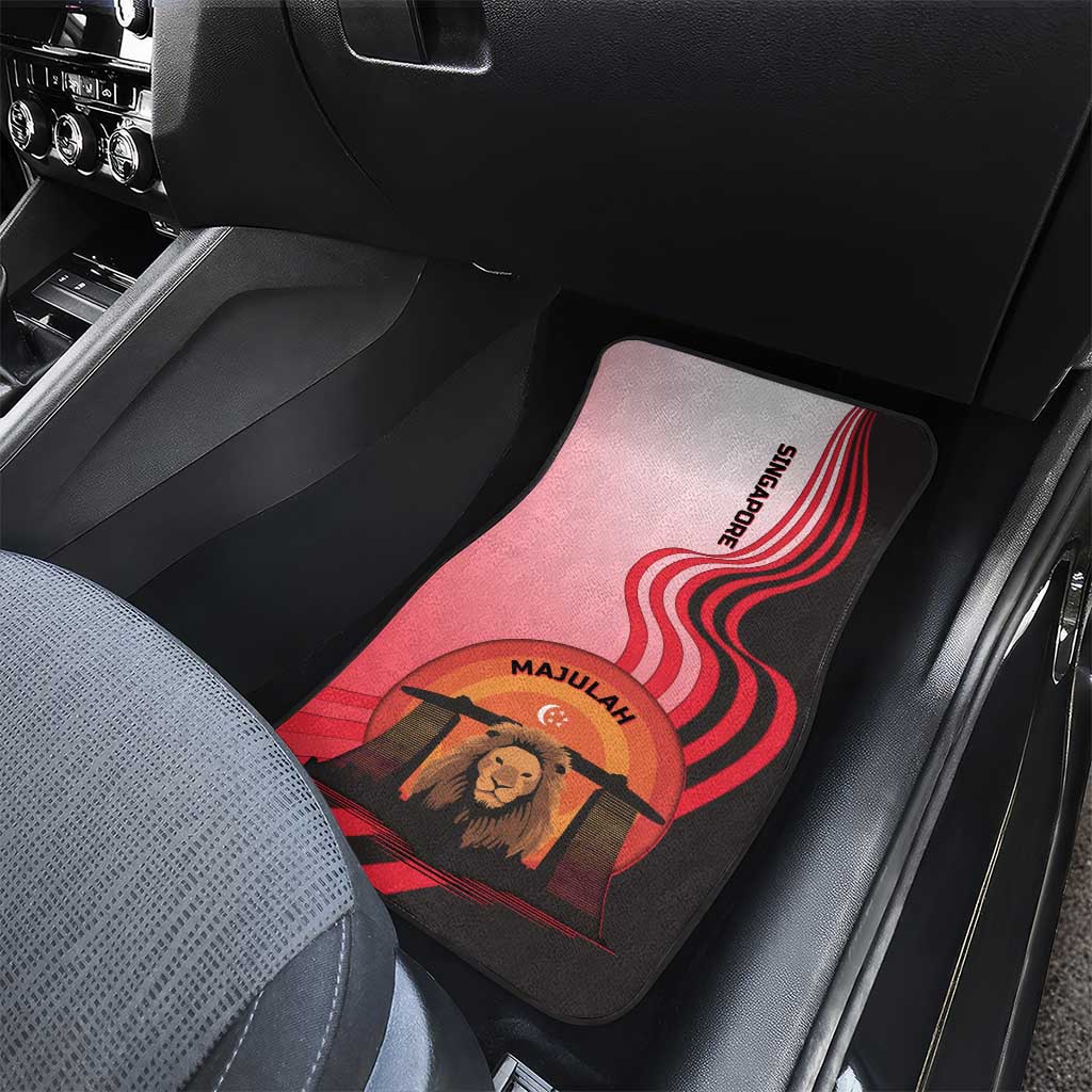 Singapore Lion Car Mats with Sunset Marina Bay Design and National Flag