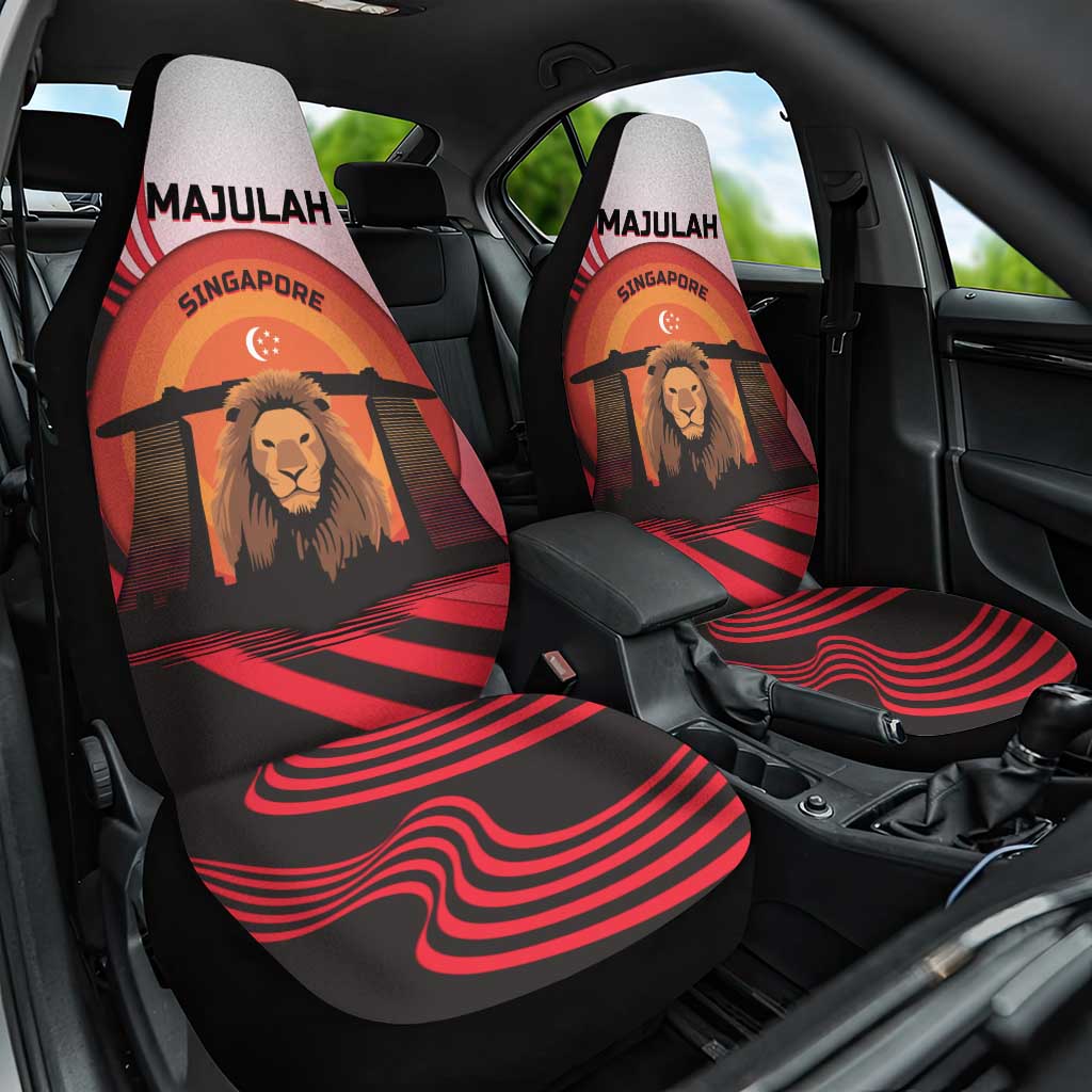 Singapore Lion Car Seat Cover with Sunset Marina Bay Design and National Flag