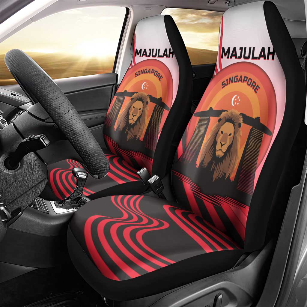 Singapore Lion Car Seat Cover with Sunset Marina Bay Design and National Flag