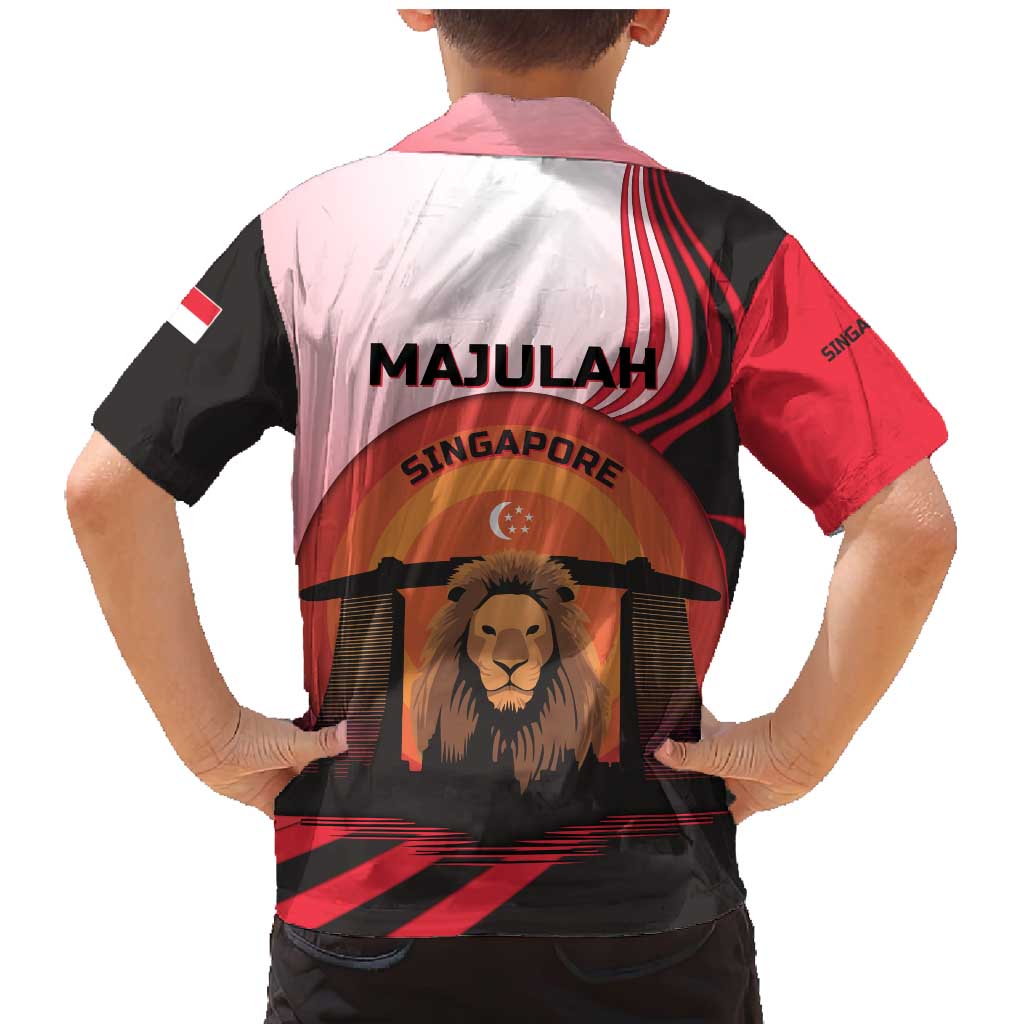 Singapore Lion Family Matching Mermaid Dress and Hawaiian Shirt with Sunset Marina Bay Design and National Flag