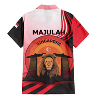 Singapore Lion Family Matching Mermaid Dress and Hawaiian Shirt with Sunset Marina Bay Design and National Flag