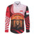 Singapore Lion Family Matching Off The Shoulder Long Sleeve Dress and Hawaiian Shirt with Sunset Marina Bay Design and National Flag