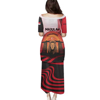 Singapore Lion Family Matching Puletasi and Hawaiian Shirt with Sunset Marina Bay Design and National Flag