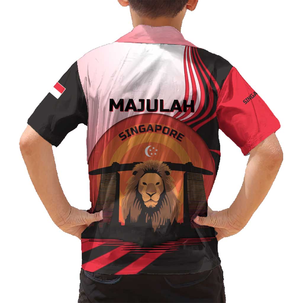 Singapore Lion Family Matching Tank Maxi Dress and Hawaiian Shirt with Sunset Marina Bay Design and National Flag