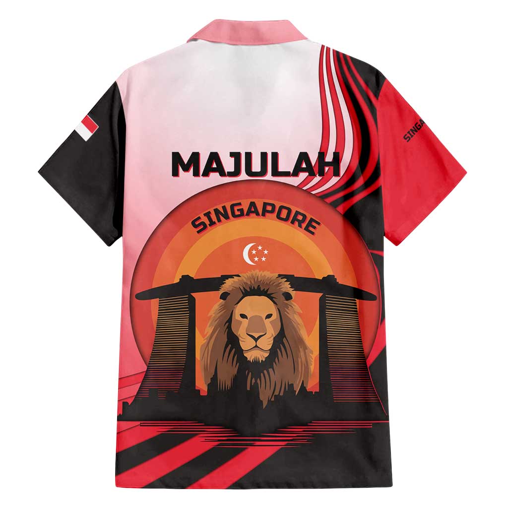 Singapore Lion Family Matching Tank Maxi Dress and Hawaiian Shirt with Sunset Marina Bay Design and National Flag