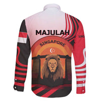 Singapore Lion Family Matching Tank Maxi Dress and Hawaiian Shirt with Sunset Marina Bay Design and National Flag