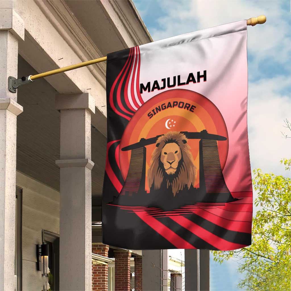 Singapore Lion Garden Flag with Sunset Marina Bay Design and National Flag