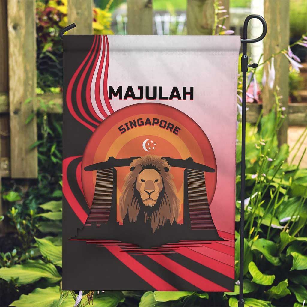 Singapore Lion Garden Flag with Sunset Marina Bay Design and National Flag