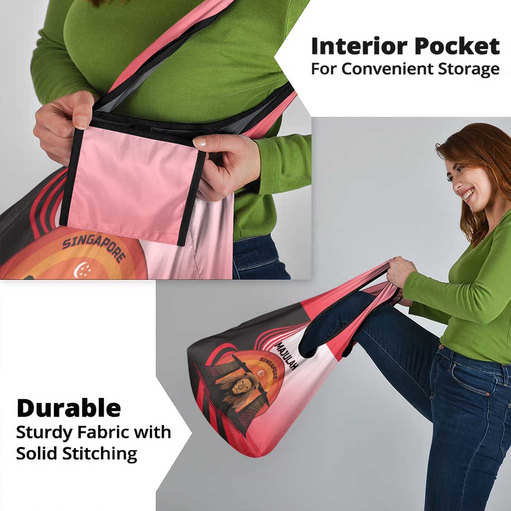 Singapore Lion Grocery Bag with Sunset Marina Bay Design and National Flag