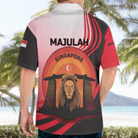 Singapore Lion Hawaiian Shirt with Sunset Marina Bay Design and National Flag