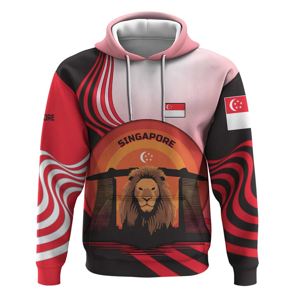 Singapore Lion Hoodie with Sunset Marina Bay Design and National Flag