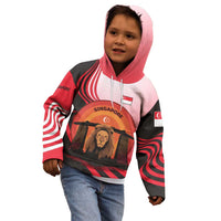 Singapore Lion Kid Hoodie with Sunset Marina Bay Design and National Flag