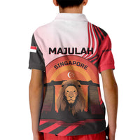 Singapore Lion Kid Polo Shirt with Sunset Marina Bay Design and National Flag