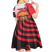 Singapore Lion Kid Short Sleeve Dress with Sunset Marina Bay Design and National Flag