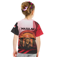Singapore Lion Kid T Shirt with Sunset Marina Bay Design and National Flag