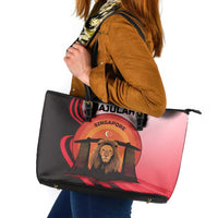 Singapore Lion Leather Tote Bag with Sunset Marina Bay Design and National Flag