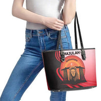 Singapore Lion Leather Tote Bag with Sunset Marina Bay Design and National Flag