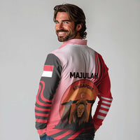 Singapore Lion Long Sleeve Polo Shirt with Sunset Marina Bay Design and National Flag