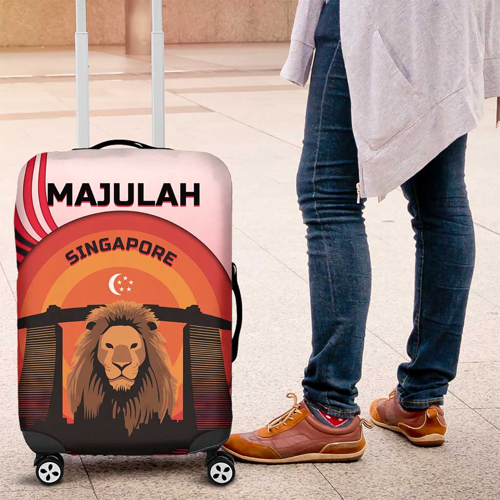Singapore Lion Luggage Cover with Sunset Marina Bay Design and National Flag