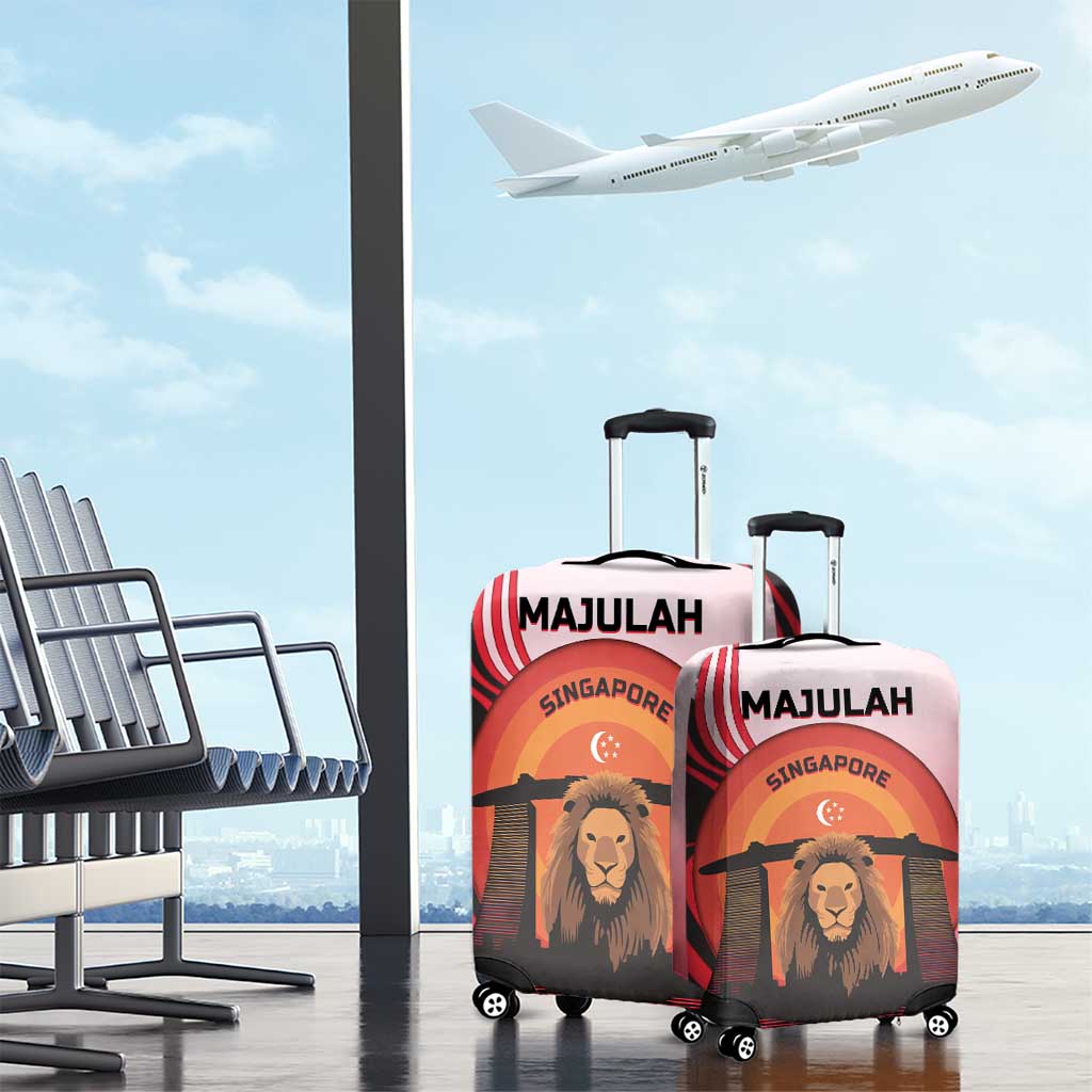 Singapore Lion Luggage Cover with Sunset Marina Bay Design and National Flag