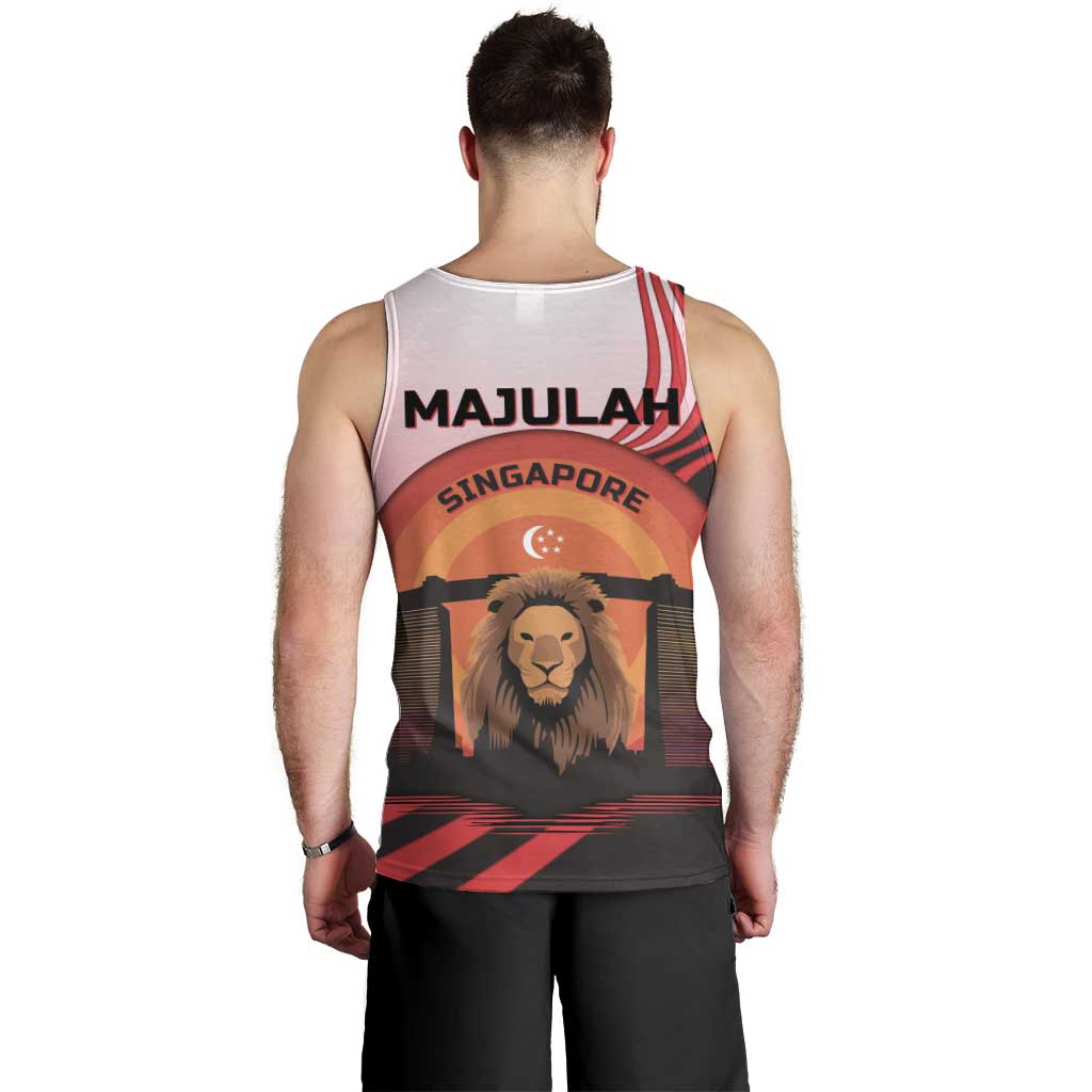 Singapore Lion Men Tank Top with Sunset Marina Bay Design and National Flag
