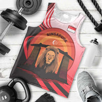 Singapore Lion Men Tank Top with Sunset Marina Bay Design and National Flag