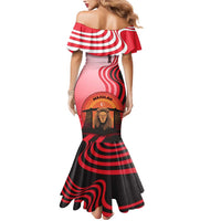 Singapore Lion Mermaid Dress with Sunset Marina Bay Design and National Flag