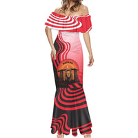 Singapore Lion Mermaid Dress with Sunset Marina Bay Design and National Flag