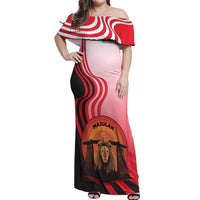 Singapore Lion Off Shoulder Maxi Dress with Sunset Marina Bay Design and National Flag