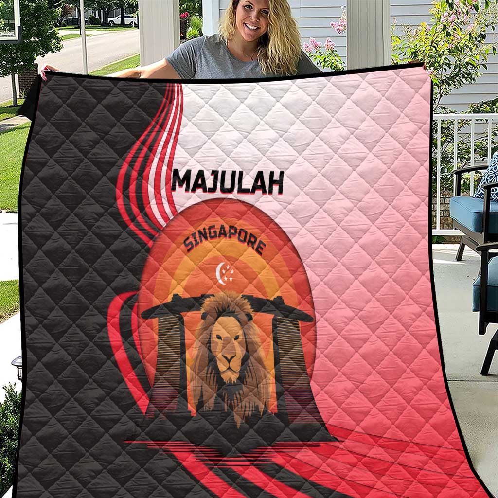 Singapore Lion Quilt with Sunset Marina Bay Design and National Flag