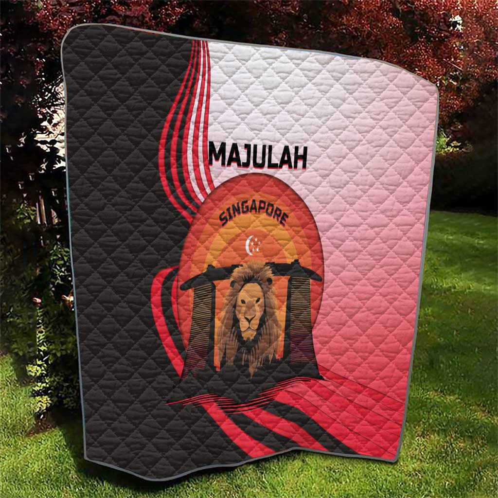 Singapore Lion Quilt with Sunset Marina Bay Design and National Flag
