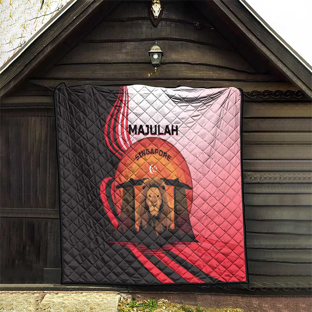 Singapore Lion Quilt with Sunset Marina Bay Design and National Flag