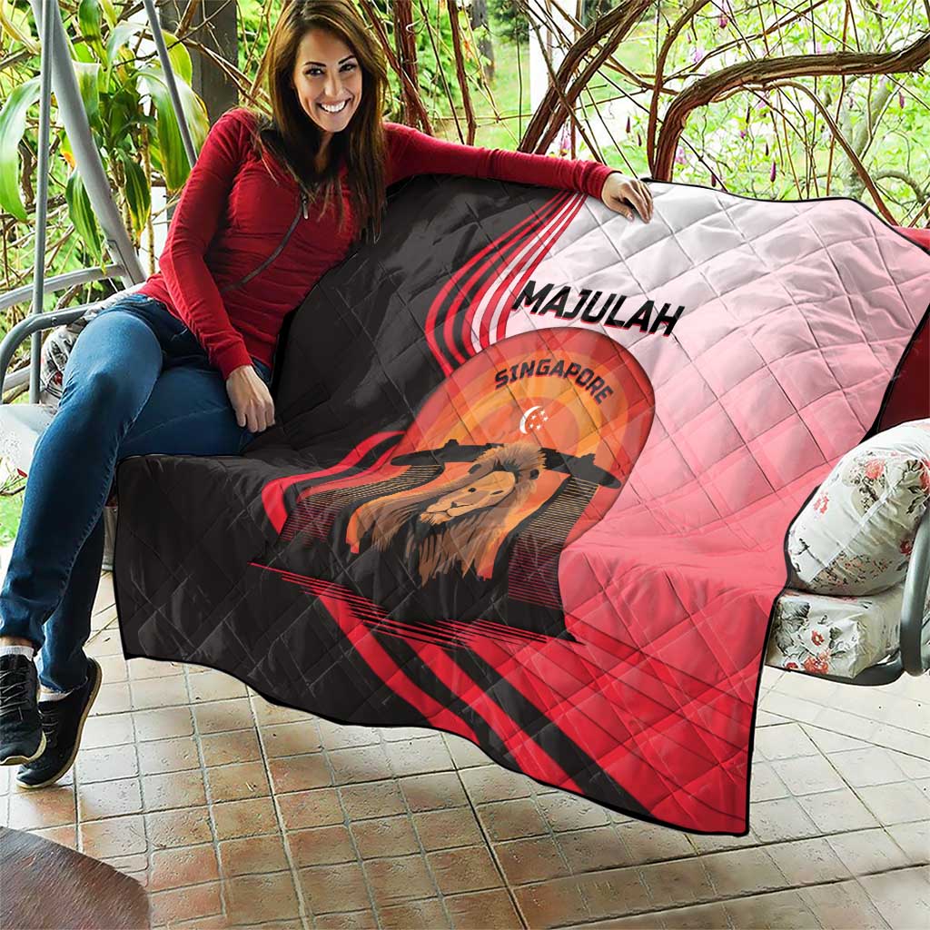 Singapore Lion Quilt with Sunset Marina Bay Design and National Flag