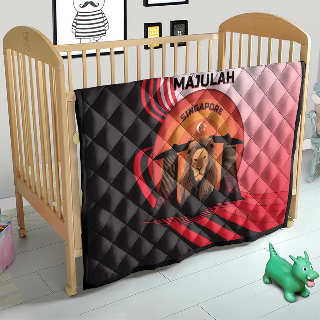 Singapore Lion Quilt with Sunset Marina Bay Design and National Flag