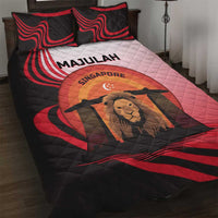 Singapore Lion Quilt Bed Set with Sunset Marina Bay Design and National Flag