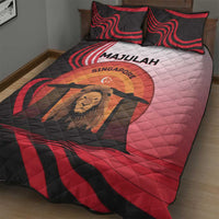 Singapore Lion Quilt Bed Set with Sunset Marina Bay Design and National Flag