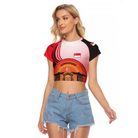 Singapore Lion Raglan Cropped T Shirt with Sunset Marina Bay Design and National Flag