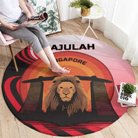 Singapore Lion Round Carpet with Sunset Marina Bay Design and National Flag