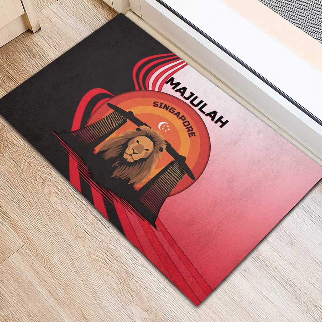 Singapore Lion Rubber Doormat with Sunset Marina Bay Design and National Flag