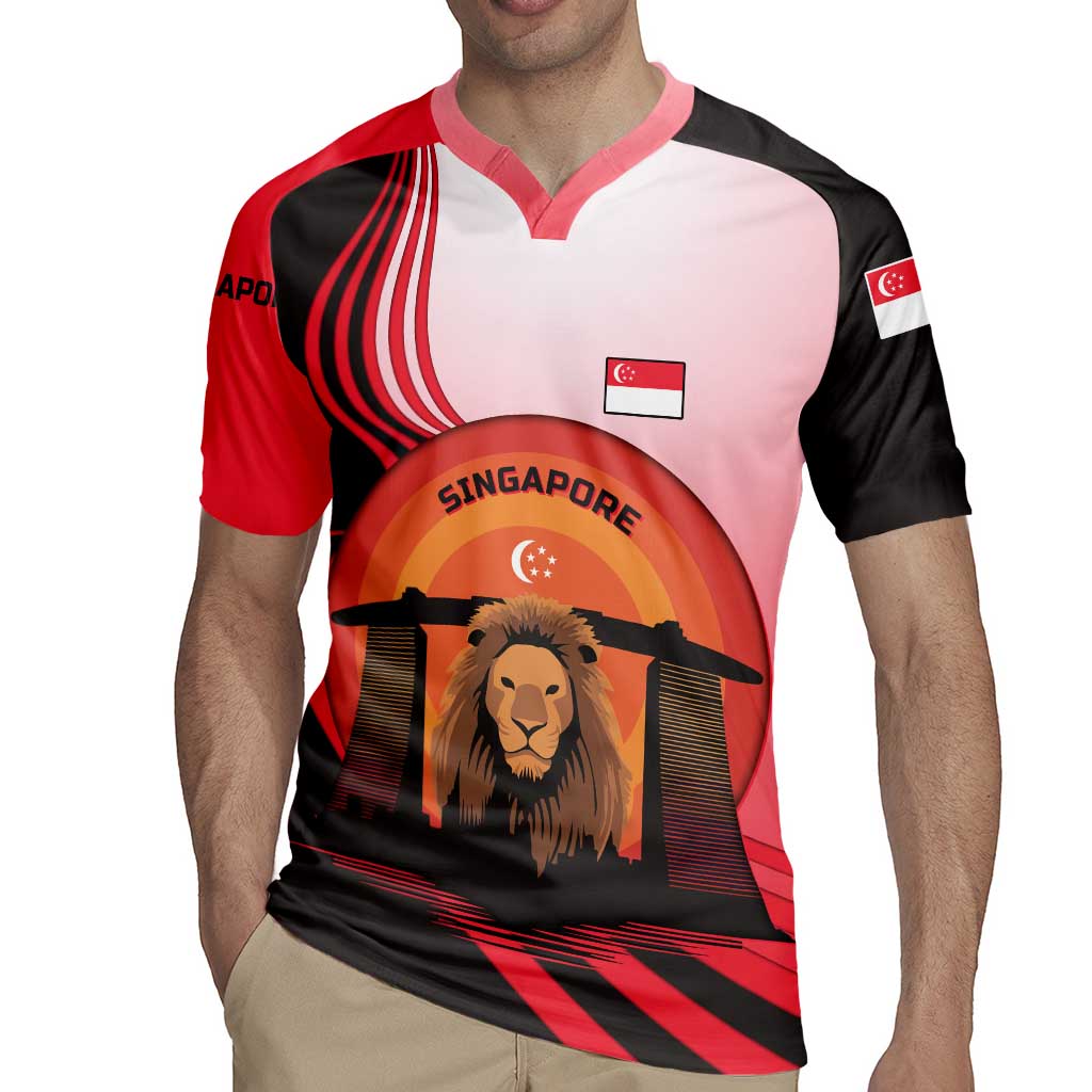 Singapore Lion Rugby Jersey with Sunset Marina Bay Design and National Flag