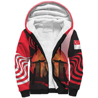 Singapore Lion Sherpa Hoodie with Sunset Marina Bay Design and National Flag