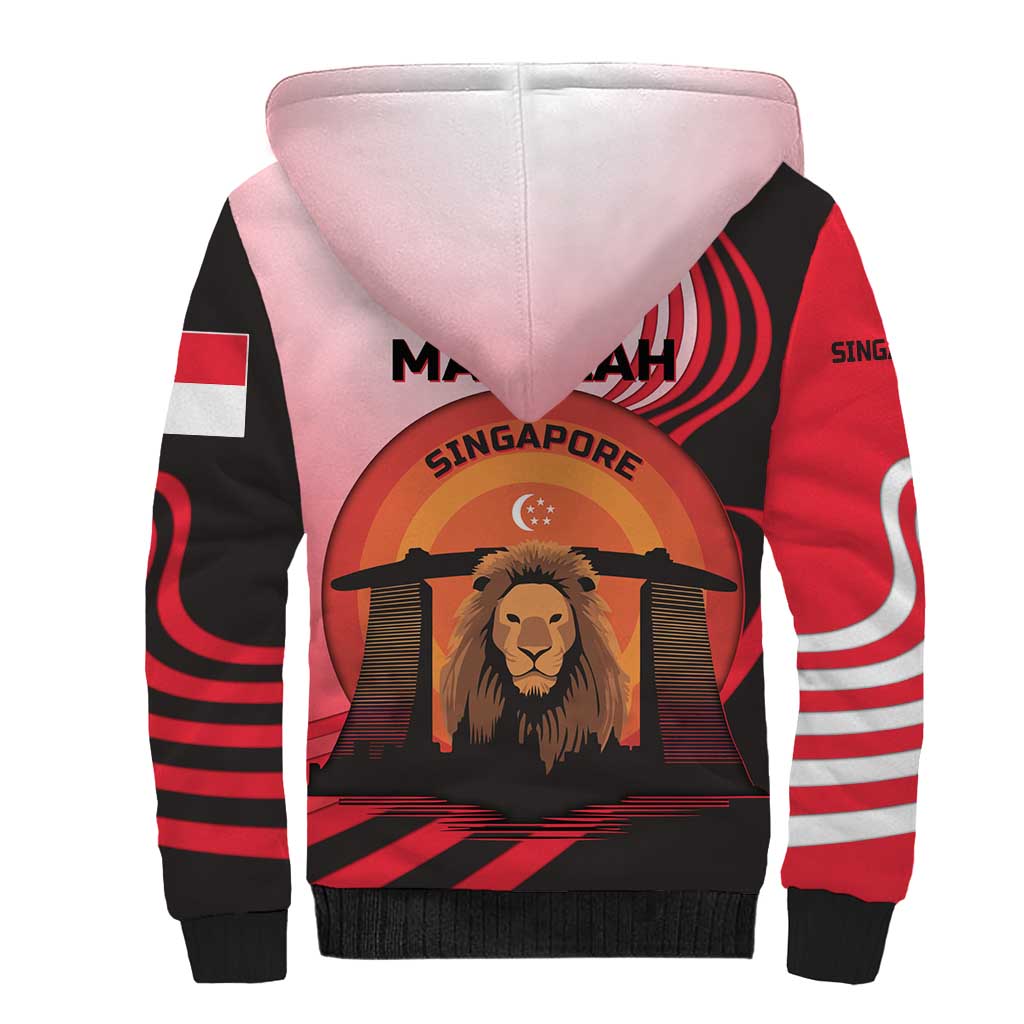 Singapore Lion Sherpa Hoodie with Sunset Marina Bay Design and National Flag