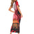 Singapore Lion Short Sleeve Bodycon Dress with Sunset Marina Bay Design and National Flag