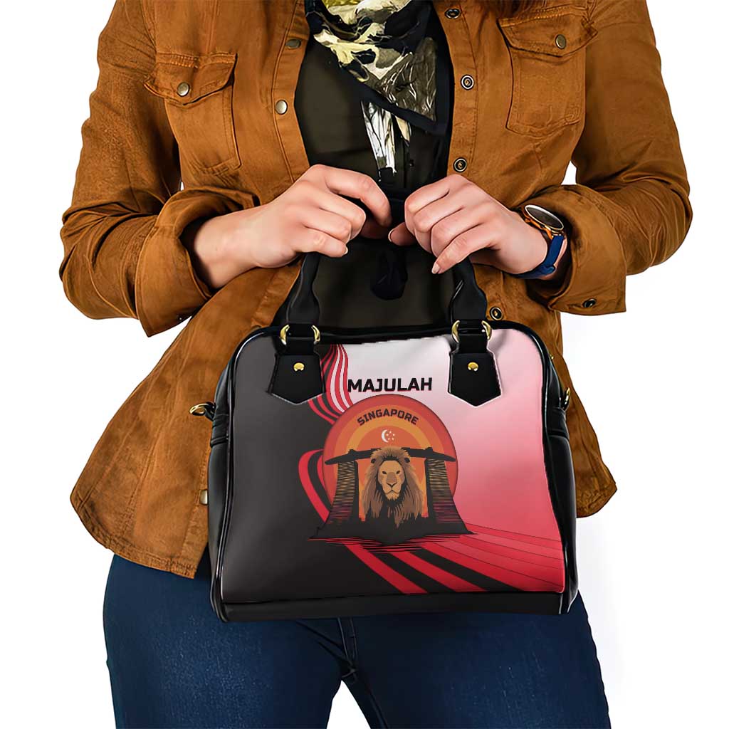 Singapore Lion Shoulder Handbag with Sunset Marina Bay Design and National Flag